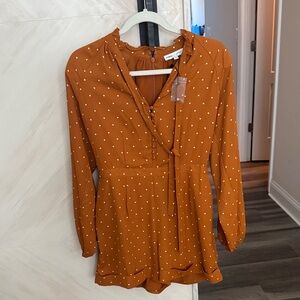 NWT Express Rust Orange Polka Dot V-Neck Romper